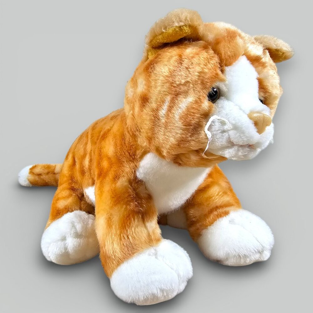 K&M International Orange Tabby Cat Plush Stuffed Toy Realistic Vintage 2005 11"